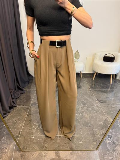 Haki Kemerli Palazzo Pantolon