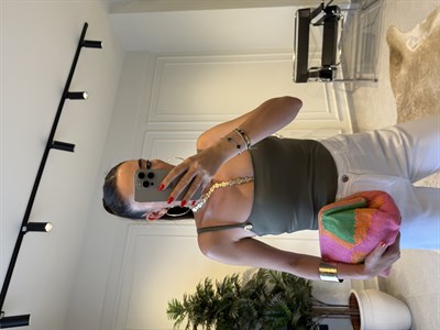 Haki Salyangoz Aksesuarlı Bodysuit