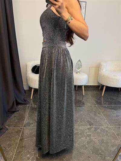 Halter Yaka Bel Dekoltelı Parıltılı Elbıse 