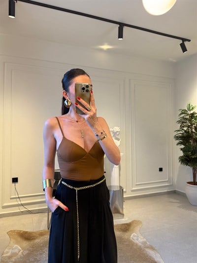 Kahve Gloplu Büstiyer 