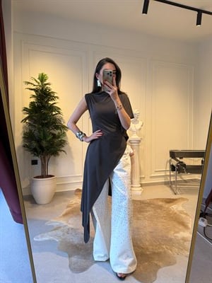 Kahverengi Örme Uzun Asimetrik Bluz 