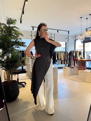 Kahverengi Örme Uzun Asimetrik Bluz 