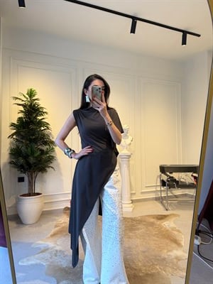 Kahverengi Örme Uzun Asimetrik Bluz 