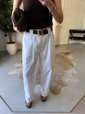 Kemerli Çift Pileli Gabardin Pantolon