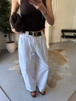 Kemerli Çift Pileli Gabardin Pantolon