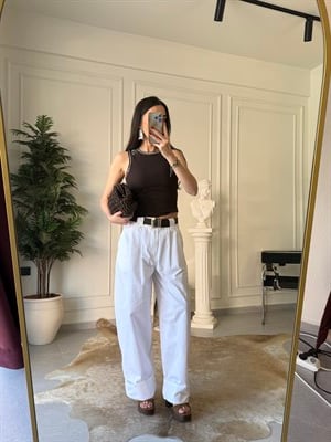 Kemerli Çift Pileli Gabardin Pantolon