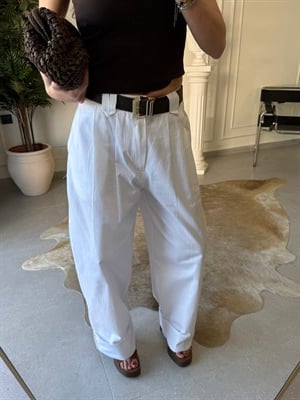 Kemerli Çift Pileli Gabardin Pantolon