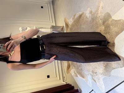 Kemerli Ekose Desen Pantolon 