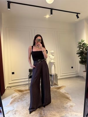 Kemerli Ekose Desen Pantolon 