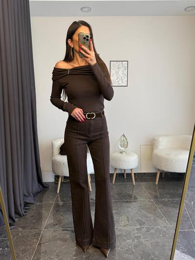 Kemerli İspanyol Paça Acıkahve Jean 