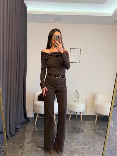 Kemerli İspanyol Paça Acıkahve Jean 