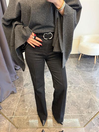 Kemerli İspanyol Paça Siyah Jean