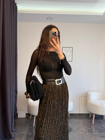 Kemerli Kraşlı Leopar Etek 