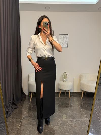 Kemerli Önden Yırtmaçlı Etek 