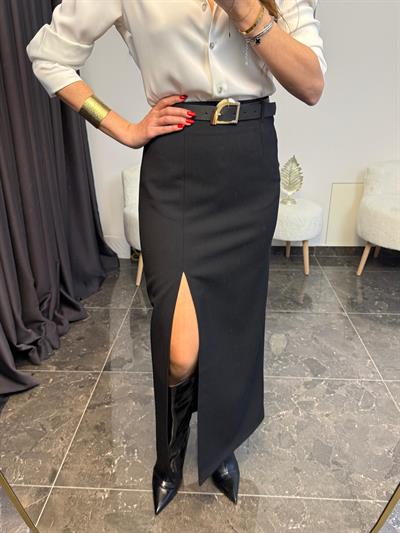 Kemerli Önden Yırtmaçlı Etek 