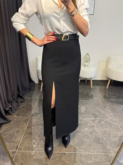 Kemerli Önden Yırtmaçlı Etek 