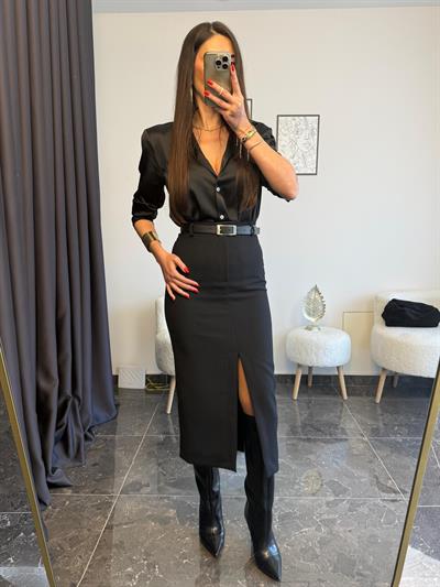 Kemerli Önden Yırtmaçlı Kalem Etek