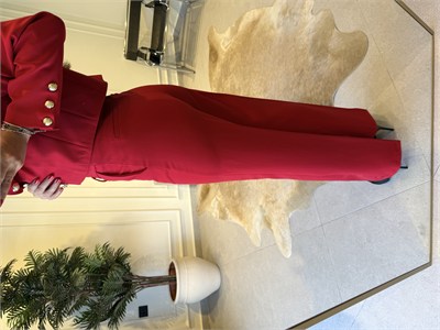 Kırmızı Geniş Toka Detaylı Geniş Paça Pantolon