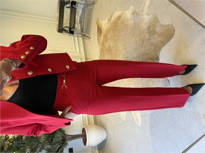 Kırmızı Geniş Toka Detaylı Geniş Paça Pantolon