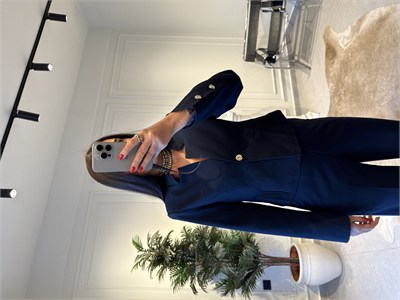 Lacivert Asimetrik Yaka Blazer Ceket