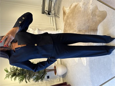 Lacivert Asimetrik Yaka Blazer Ceket