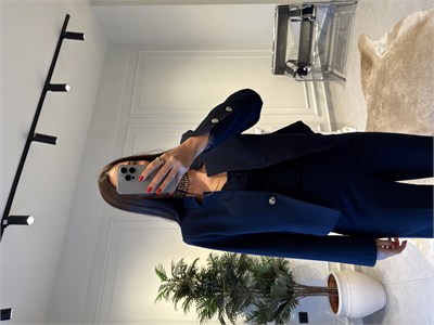 Lacivert Asimetrik Yaka Blazer Ceket