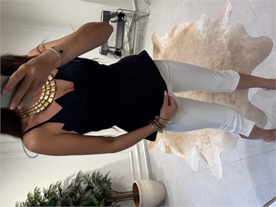 Lacivert Çiçek Formlu Askılı Bluz