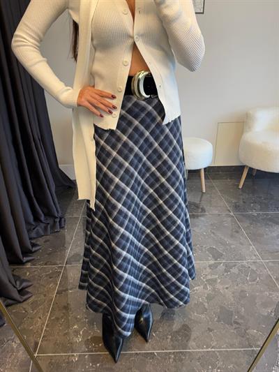 Mavi Ekose Desenli Etek 