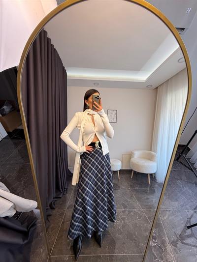 Mavi Ekose Desenli Etek 