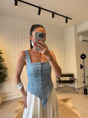 Mavi Işıltılı  Korse Bluz