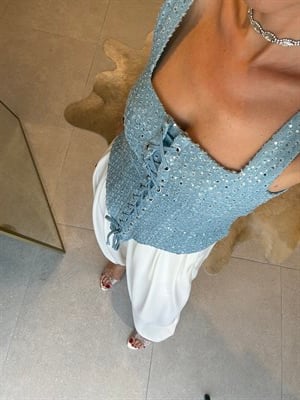 Mavi Işıltılı  Korse Bluz