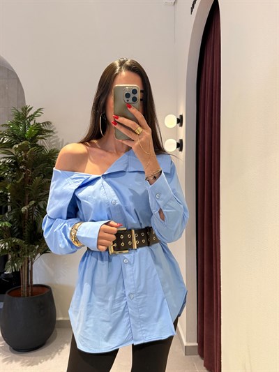 Mavi Omuz Detaylı Gömlek