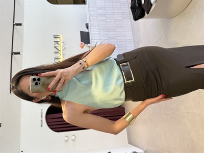 Mintyeşili Halter Yaka Saten Bluz