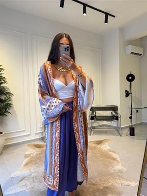 Mor Desenli Kimono