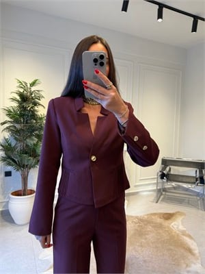 Mürdüm Asimetrik Yaka Blazer Ceket