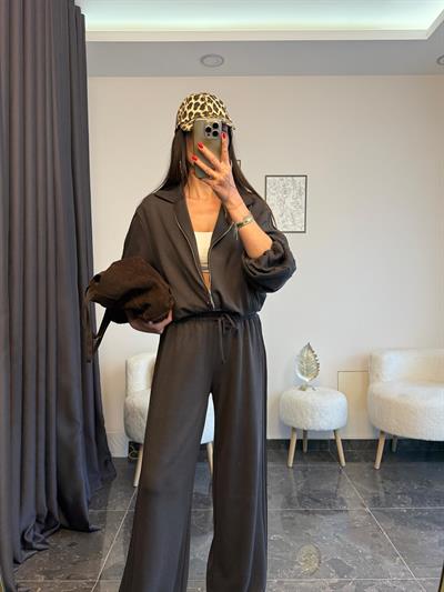 Oysho Kumaş Kahve Bomber Ceket Pantolon Eşofman Takımı