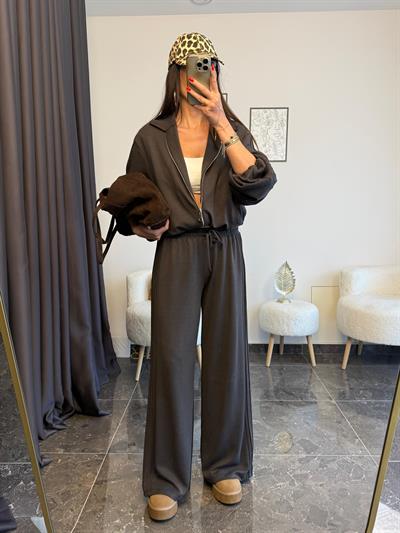 Oysho Kumaş Kahve Bomber Ceket Pantolon Eşofman Takımı