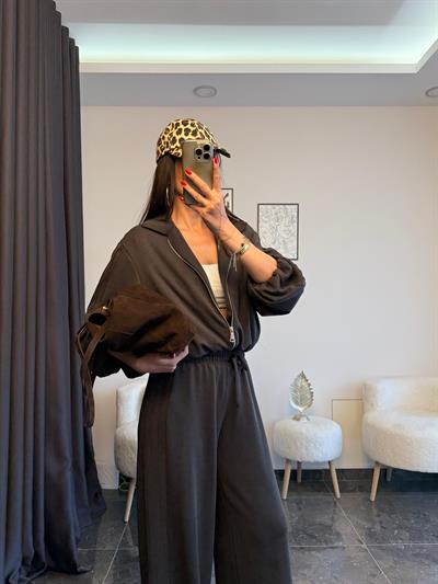 Oysho Kumaş Kahve Bomber Ceket Pantolon Eşofman Takımı