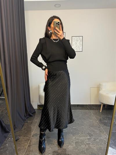 Parıltılı Saten Midi Etek