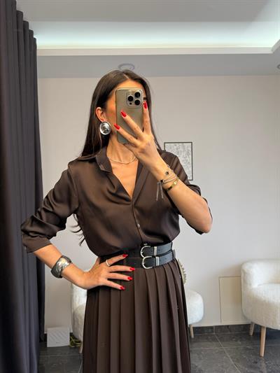 Premium Acı Kahve Saten Gömlek 