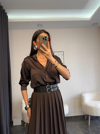 Premium Acı Kahve Saten Gömlek 