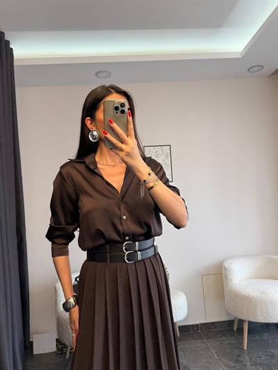 Premium Acı Kahve Saten Gömlek 