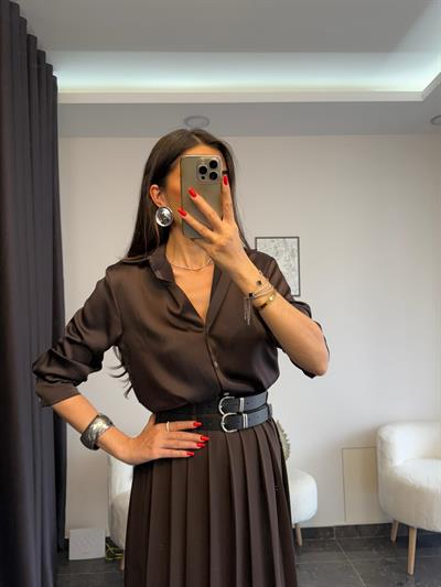 Premium Acı Kahve Saten Gömlek 