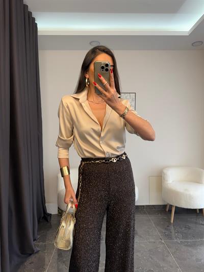 Premium Bej Saten Gomlek 