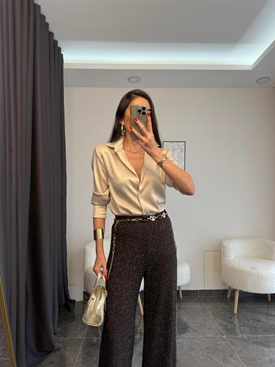 Premium Bej Saten Gomlek 