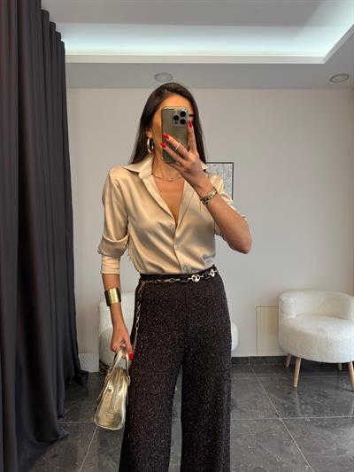 Premium Bej Saten Gomlek 