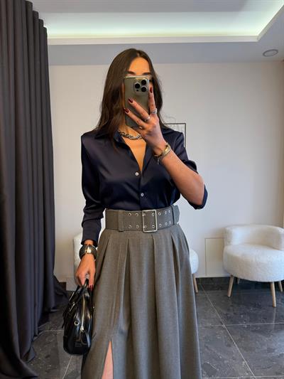 Premium Lacivert Saten Gömlek