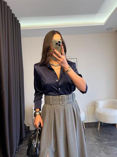 Premium Lacivert Saten Gömlek