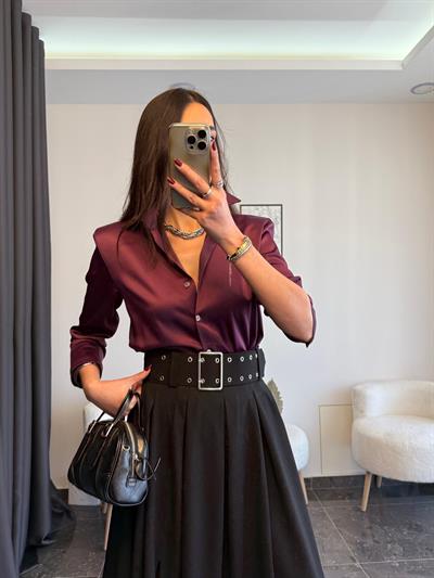 Premıum Mürdüm Saten Gömlek