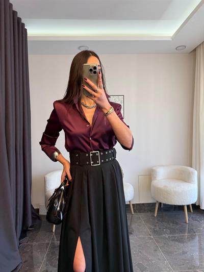 Premıum Mürdüm Saten Gömlek